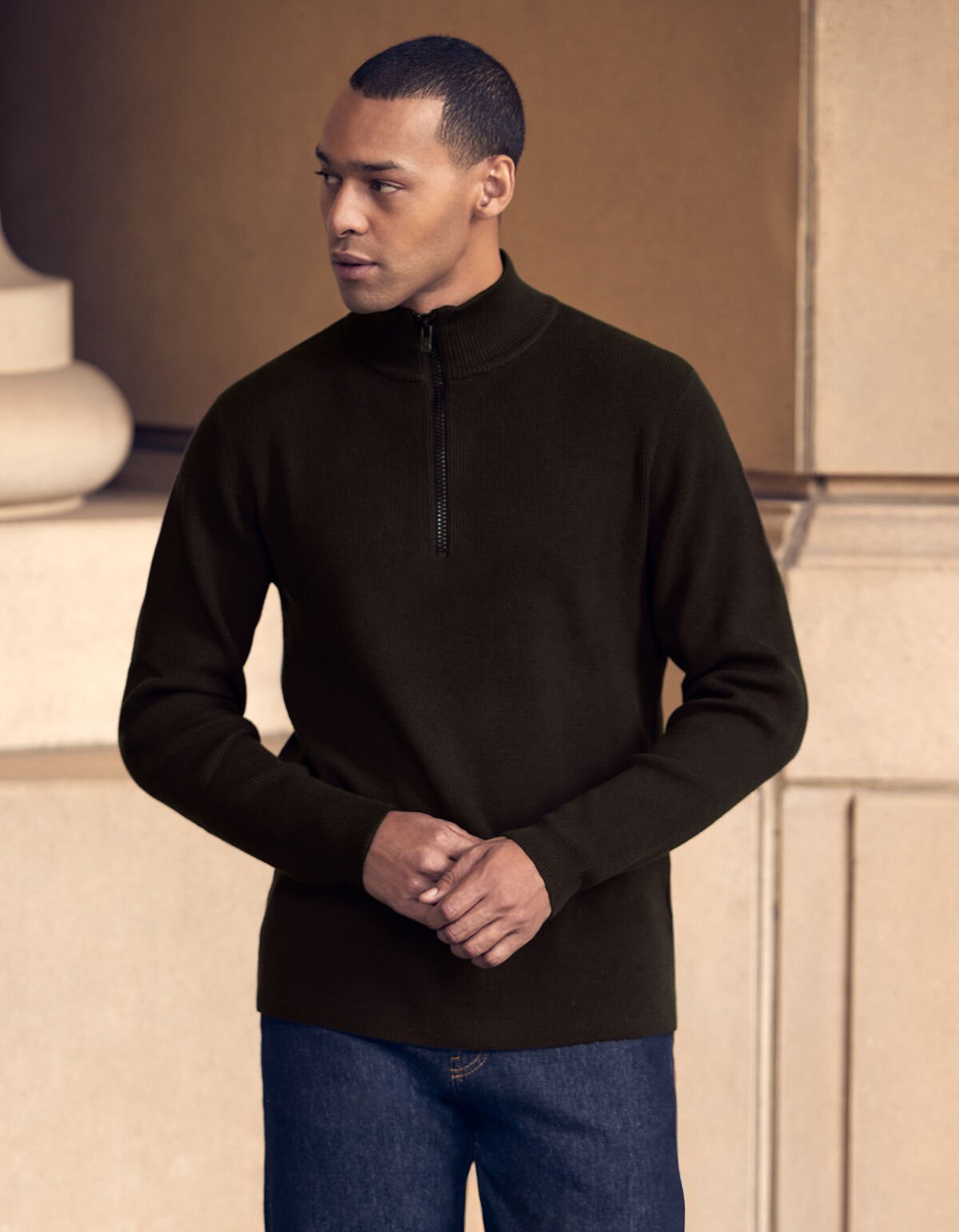 Half Zip Gebreide Trui Donkerbruin SHOEBY MEN