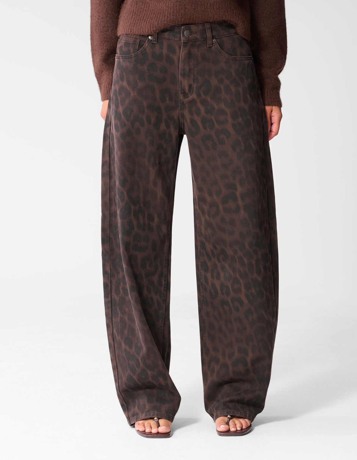 Leopard Print Baggy Fit Jeans Donkerbruin SHOEBY WOMEN