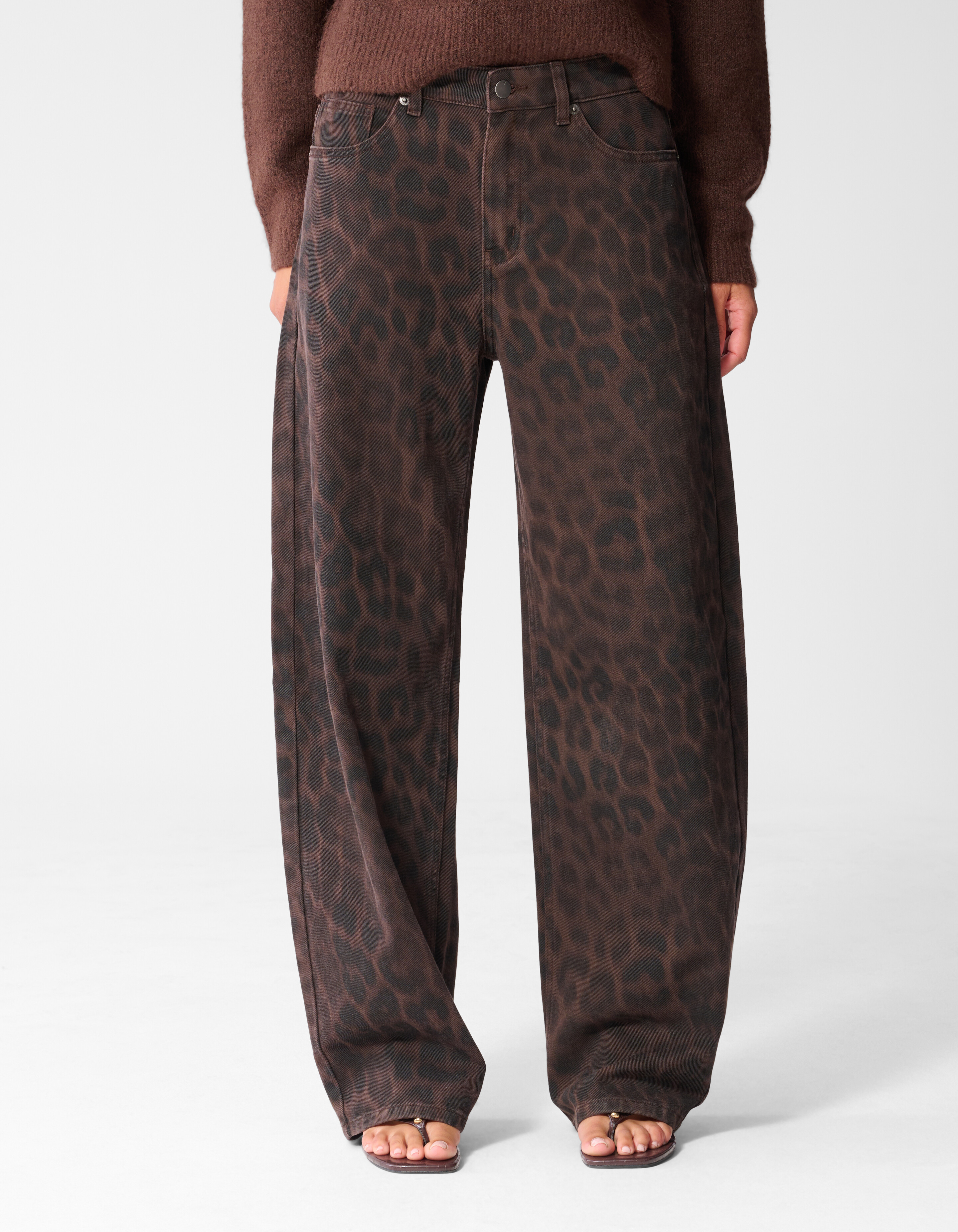 Leopard Print Baggy Fit Jeans Donkerbruin SHOEBY WOMEN