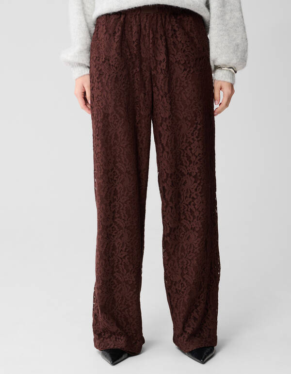 Kanten Wide Leg Broek Bruin SHOEBY WOMEN