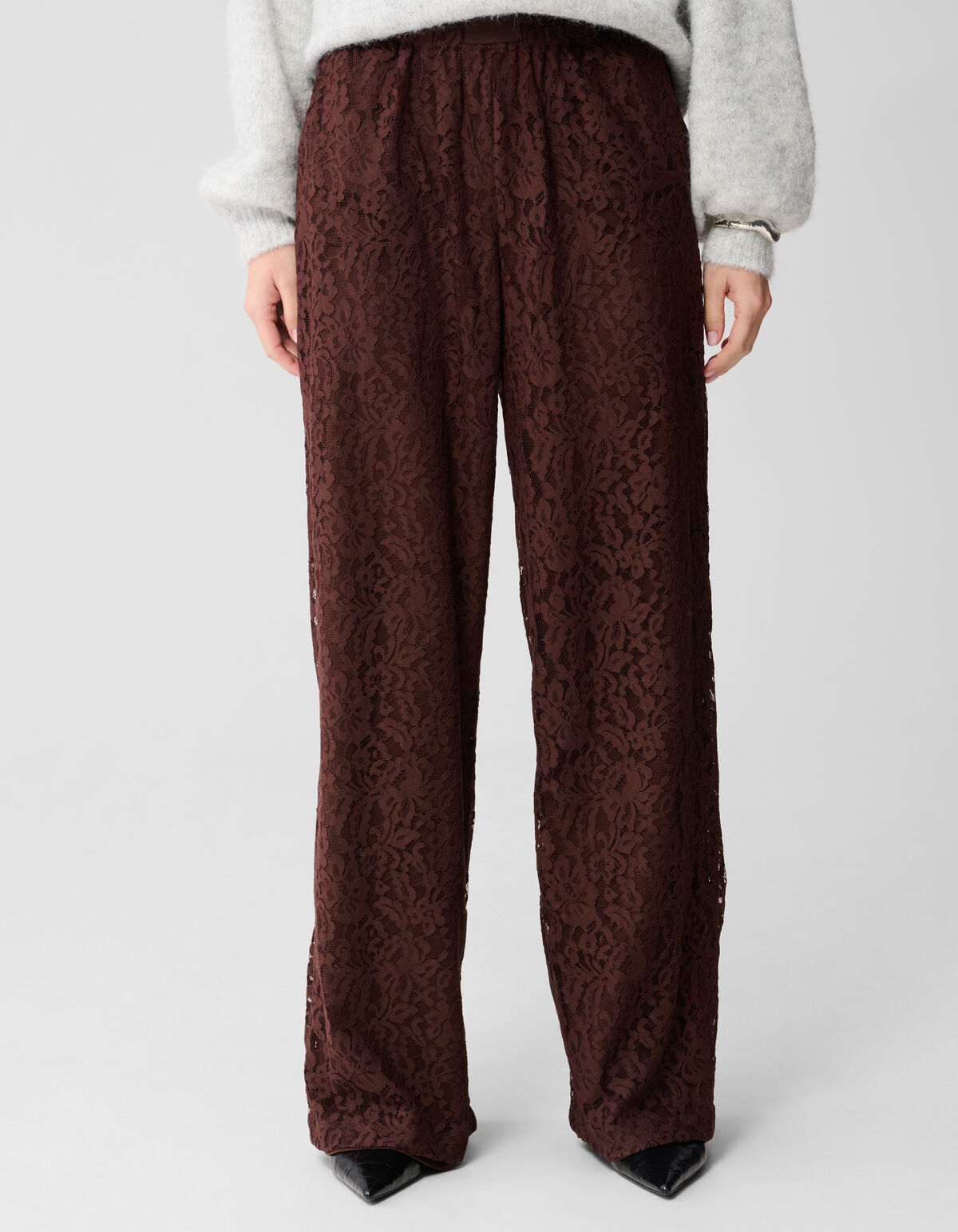 Kanten Wide Leg Broek Bruin SHOEBY WOMEN