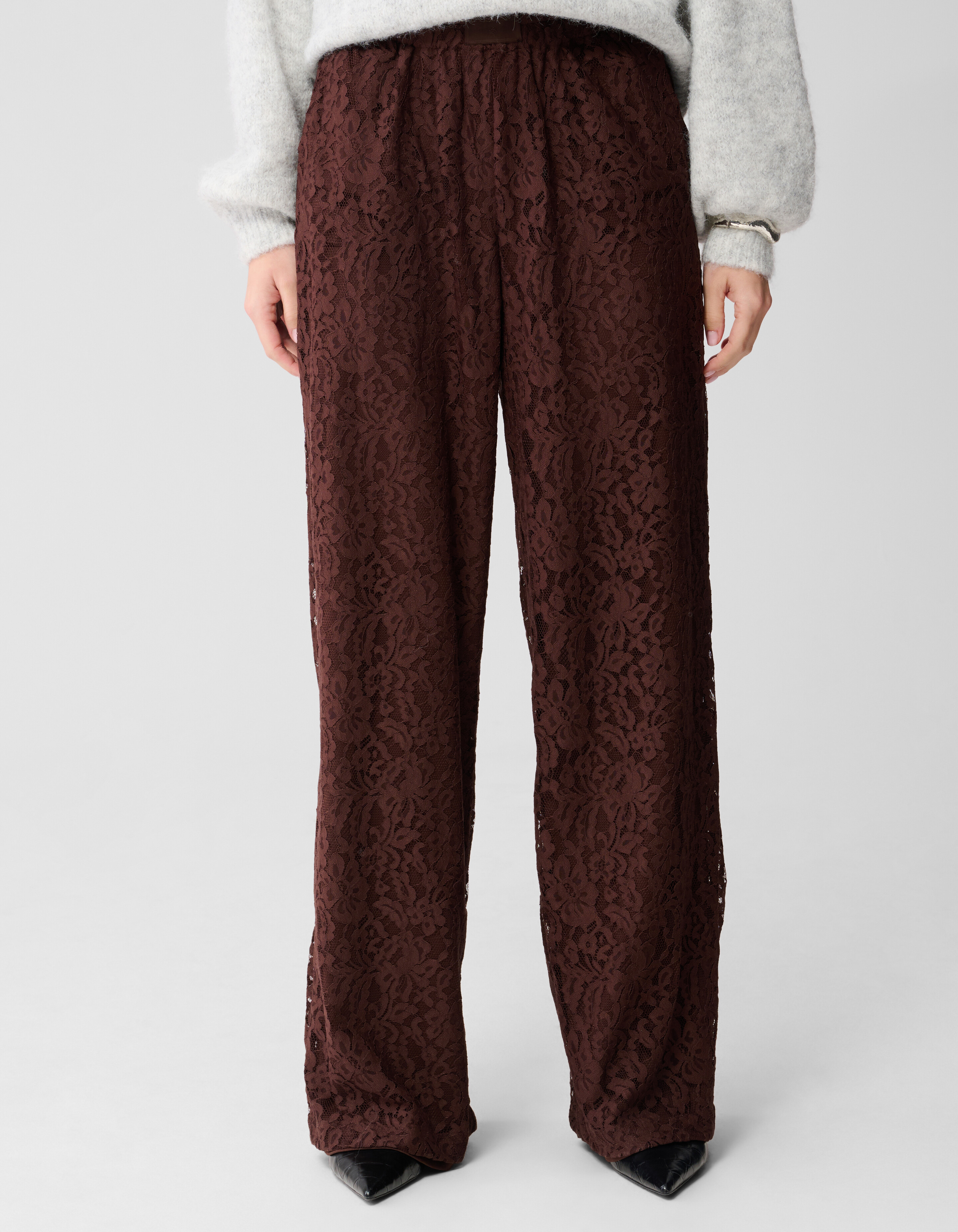Kanten Wide Leg Broek Bruin SHOEBY WOMEN