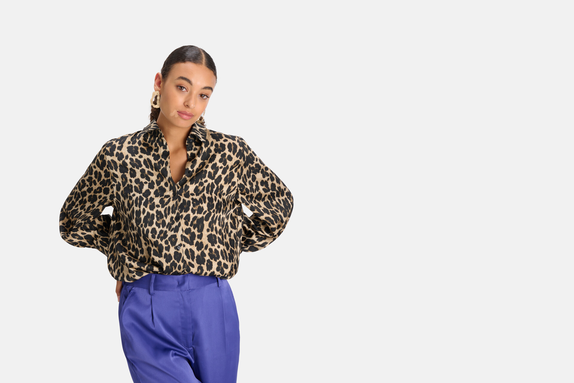 Leopard Print Blouse Taupe SHOEBY WOMEN