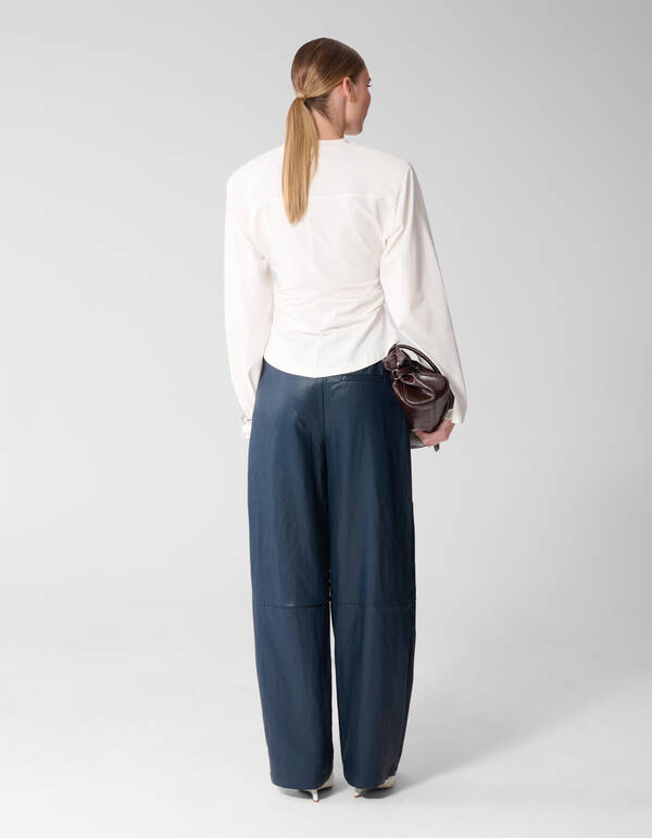 Vegan Leren Barrel Fit Broek Donkerblauw SHOEBY WOMEN