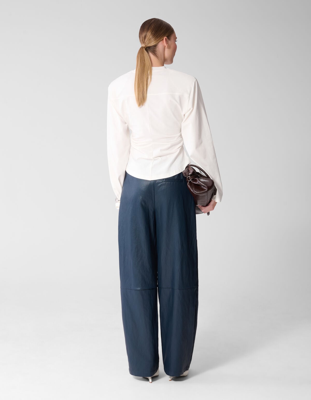 Vegan Leren Barrel Fit Broek Donkerblauw SHOEBY WOMEN