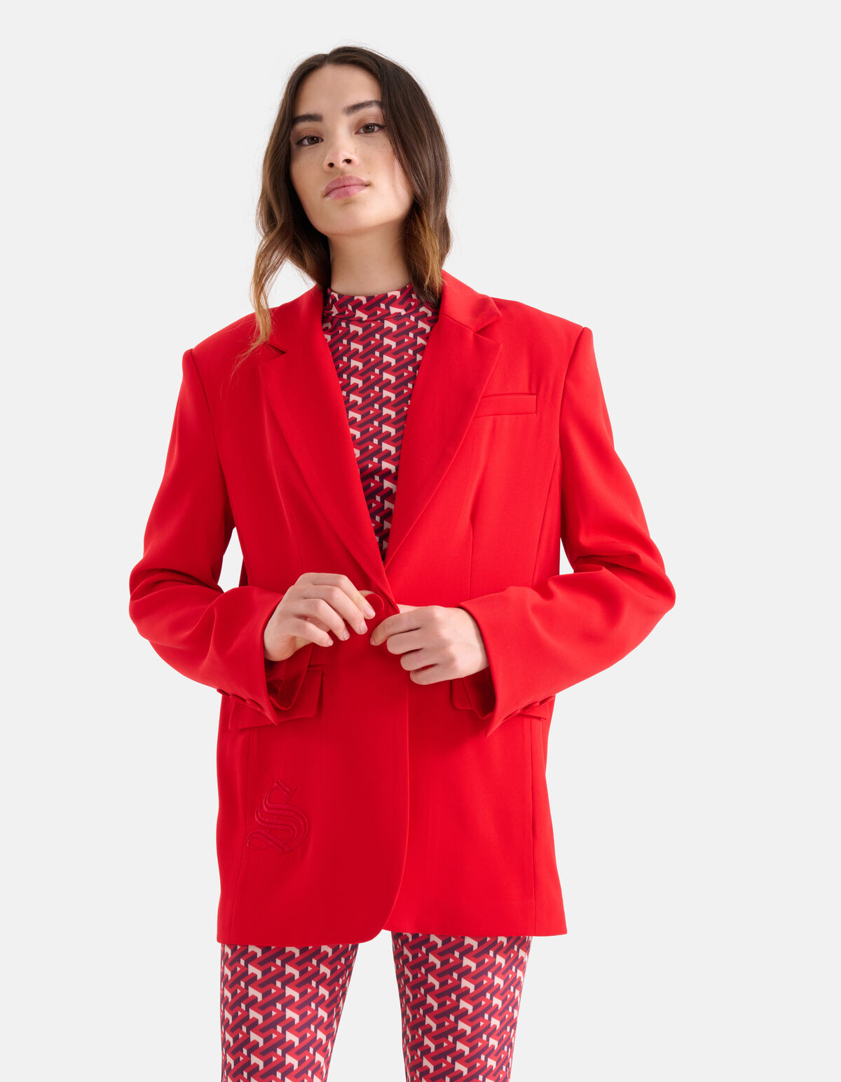 Oversized Geborduurde Blazer Rood SHOEBY WOMEN