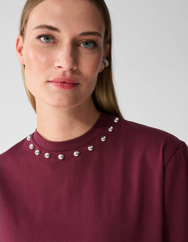 Studded T-shirt Donkerrood SHOEBY WOMEN