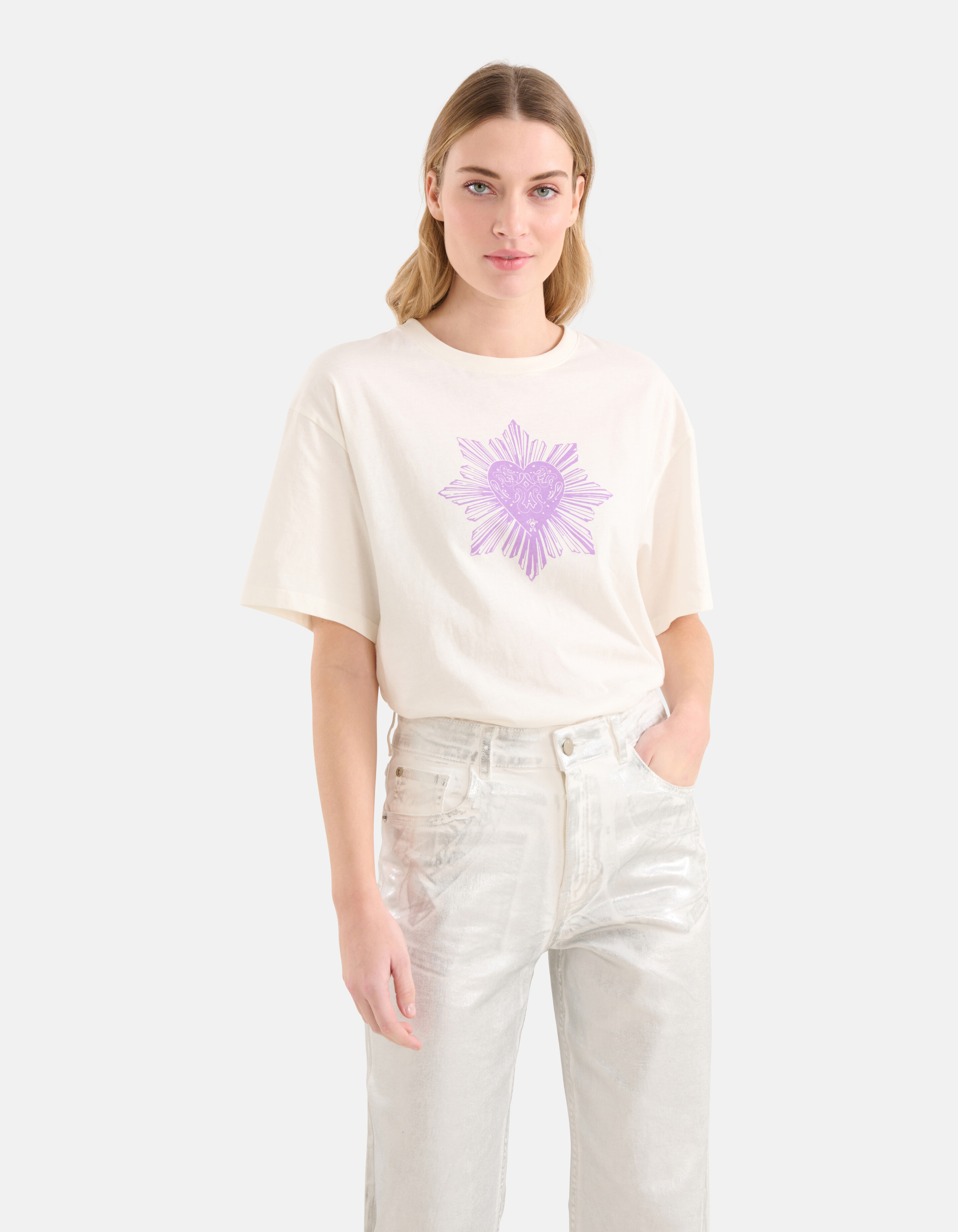 Heart Artwork T-shirt Gebroken Wit SHOEBY WOMEN