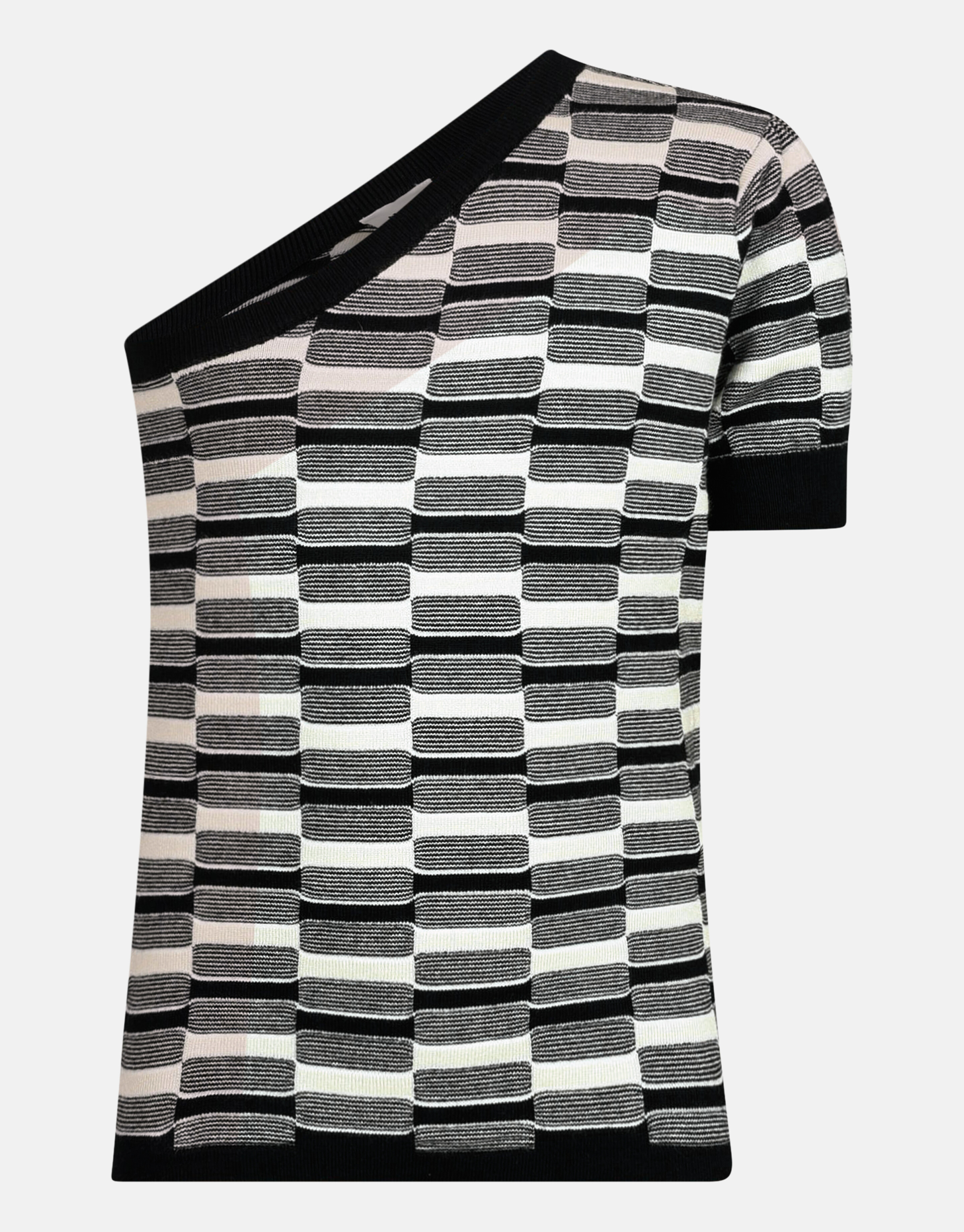 Gebreide One Shoulder Top Zwart/Wit SHOEBY GIRLS