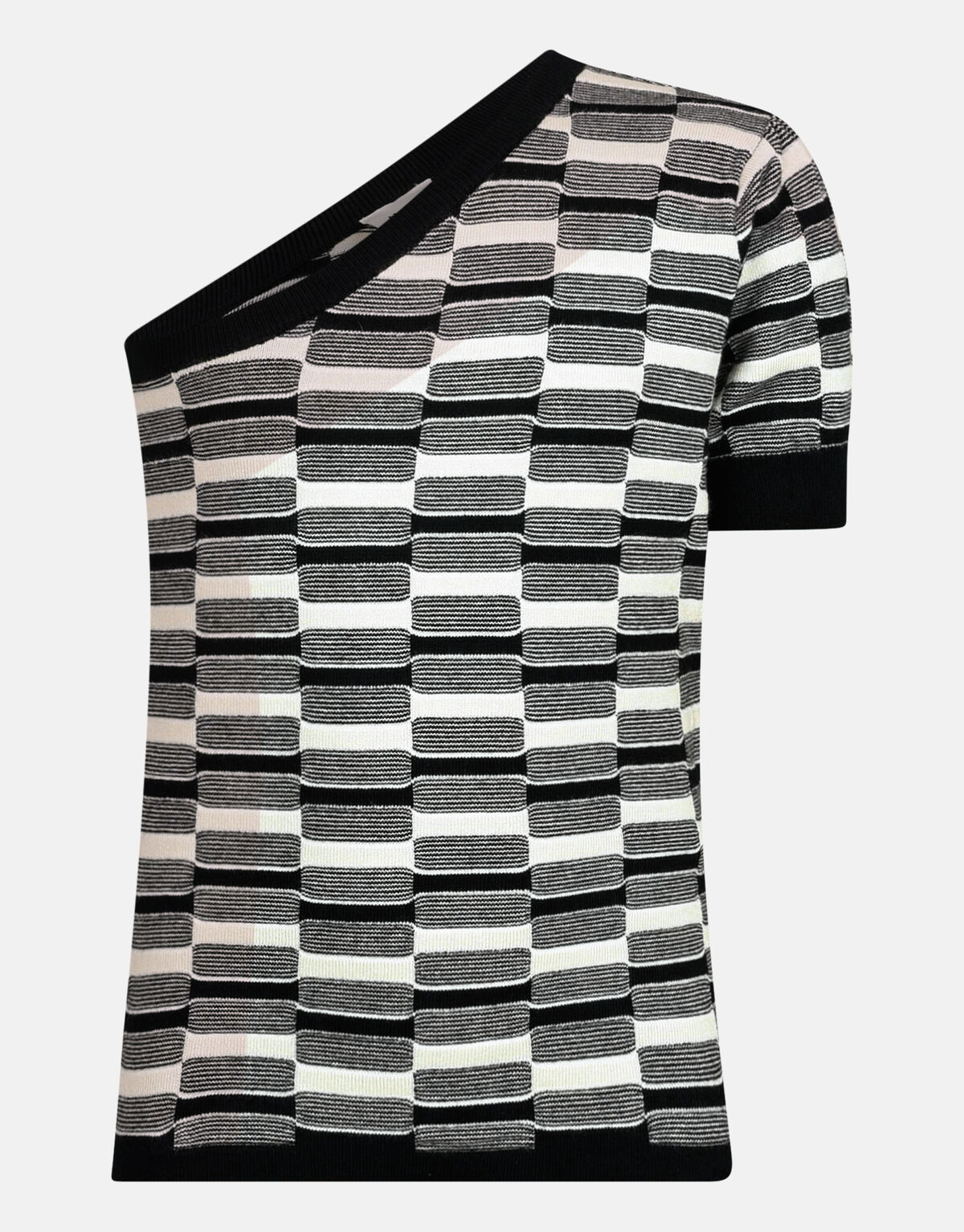 Gebreide One Shoulder Top Zwart/Wit SHOEBY GIRLS