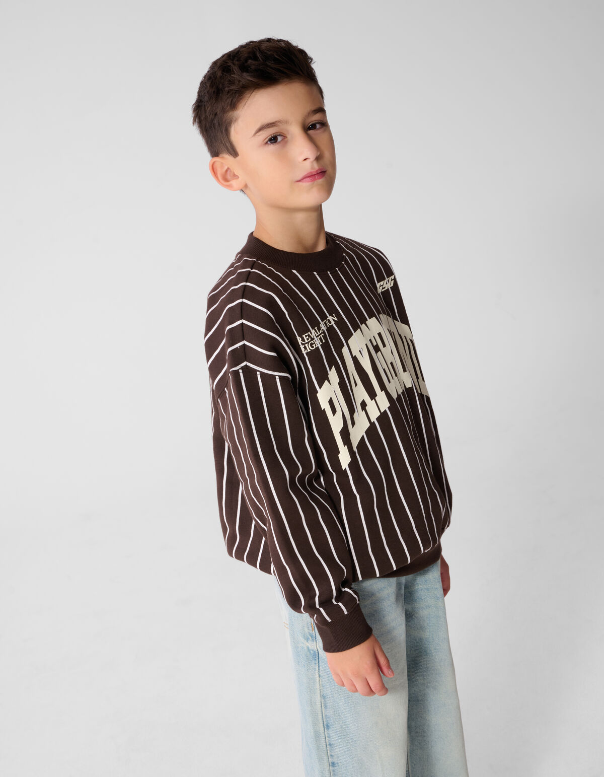 Gestreepte Baseball Sweater Bruin SHOEBY BOYS