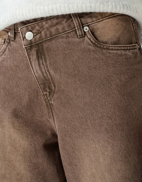 Asymmetric Barrel Fit Jeans Washed Bruin SHOEBY WOMEN