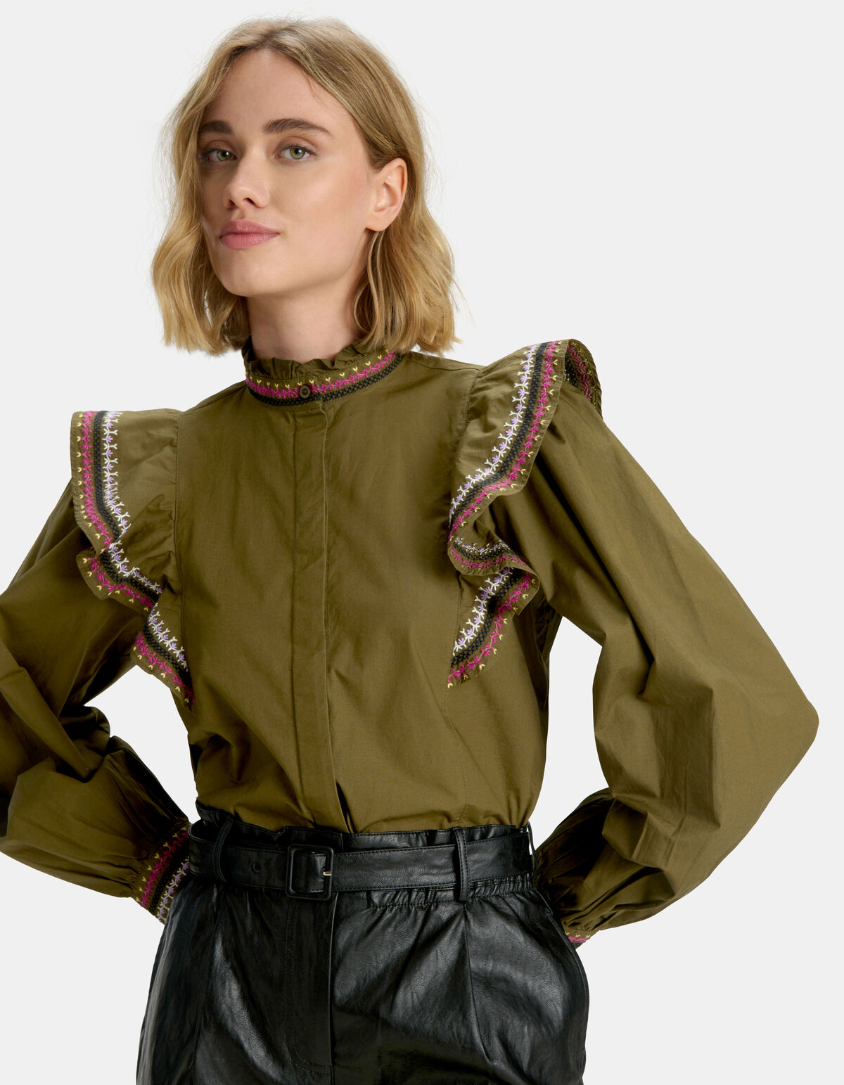 Embroidery Blouse Donkergroen SHOEBY WOMEN