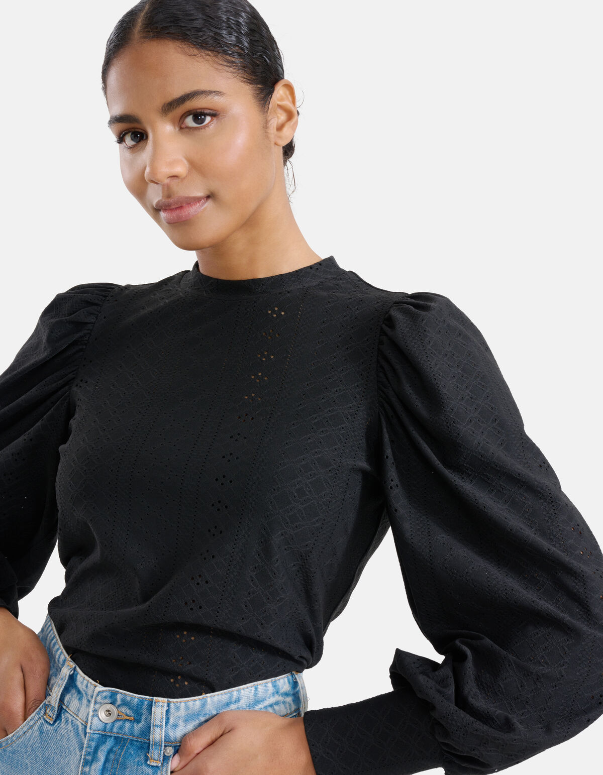 Embroidery Jersey Top Zwart SHOEBY WOMEN