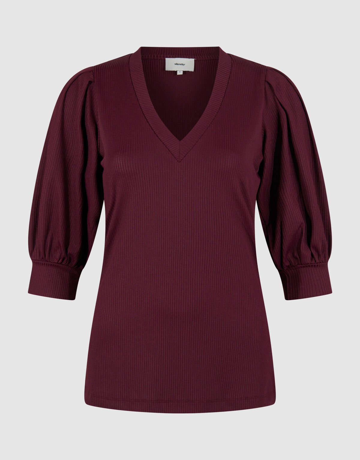 Rib Jersey Top Donkerrood SHOEBY WOMEN