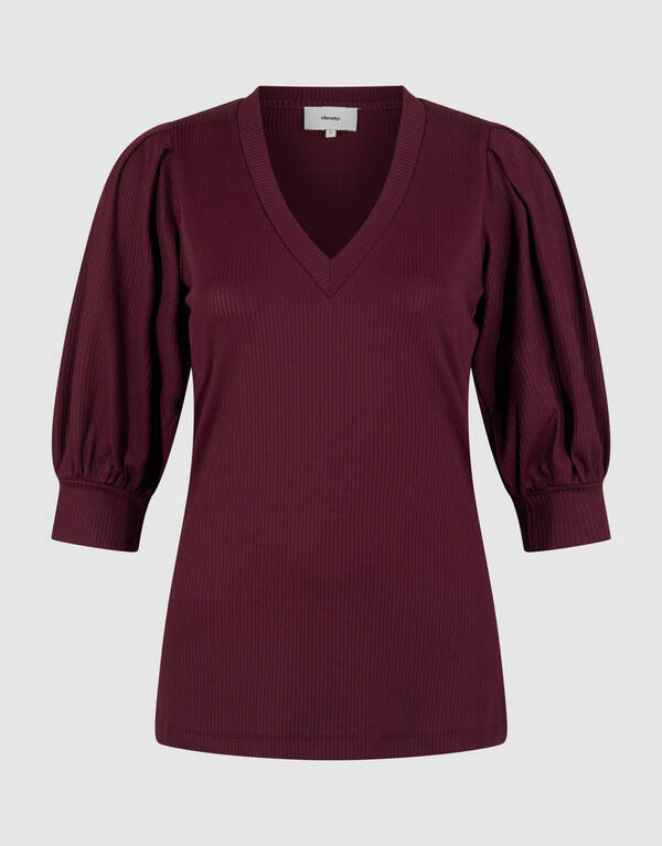 Rib Jersey Top Donkerrood SHOEBY WOMEN