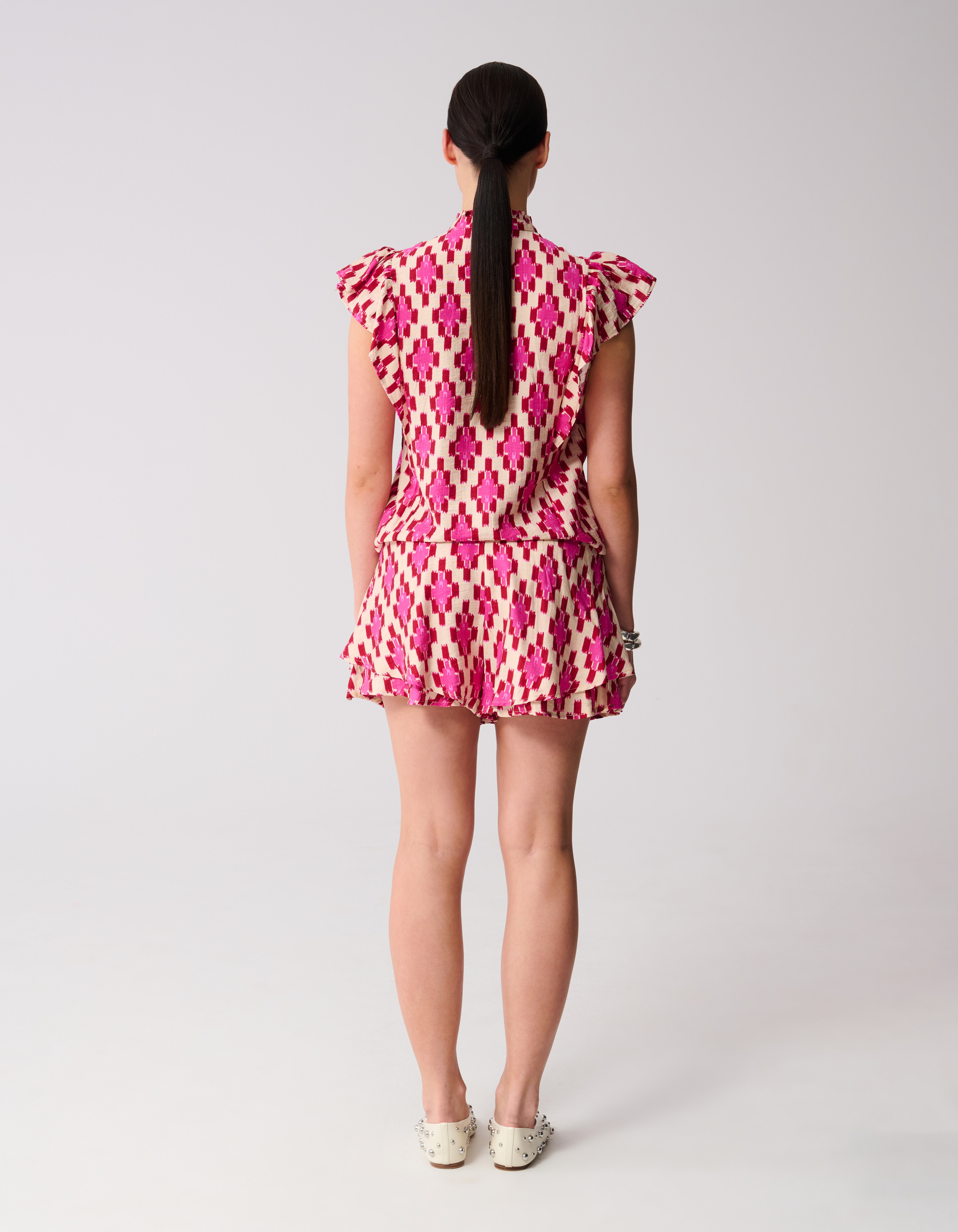 Printed Ruffle Top Roze SHOEBY WOMEN