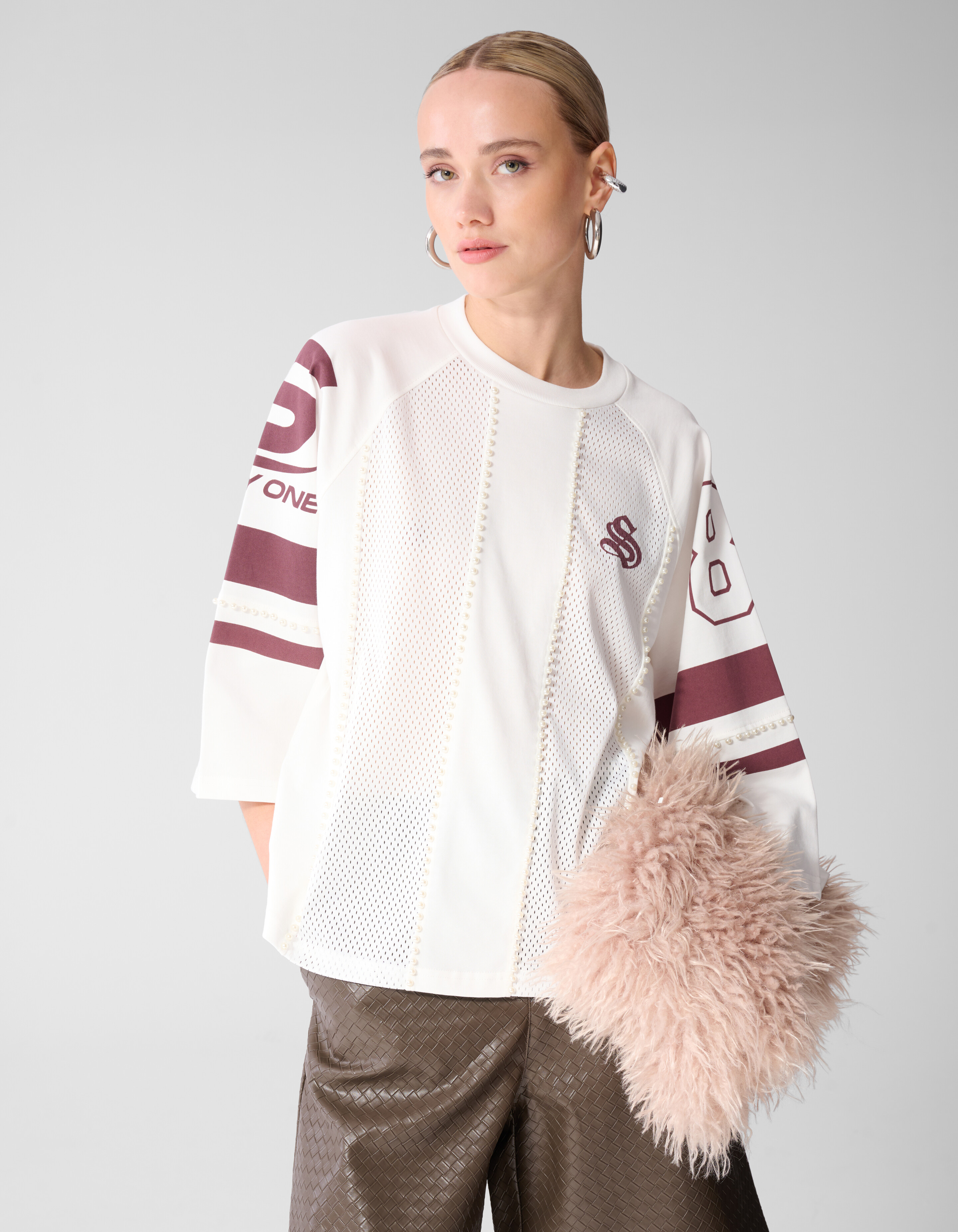 Sporty Pearl T-shirt Wit/Donkerrood SHOEBY WOMEN