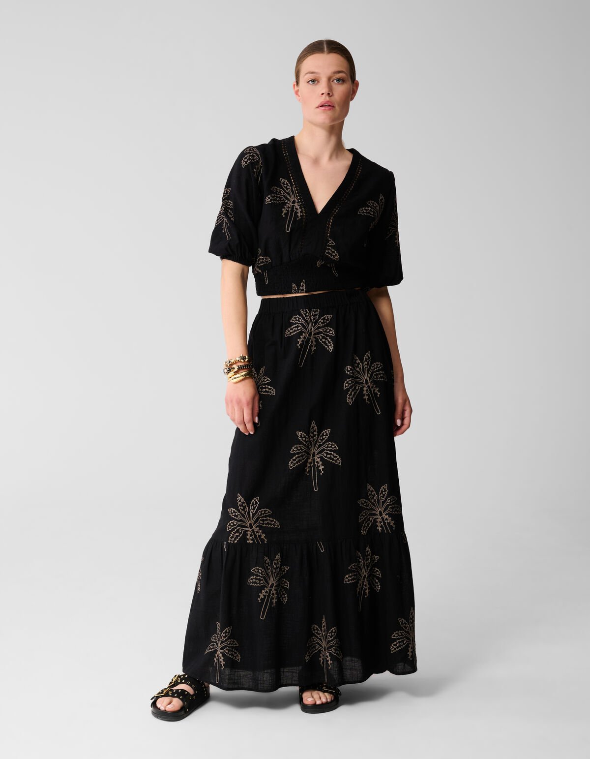Embroidery Palm Crop top Zwart SHOEBY WOMEN