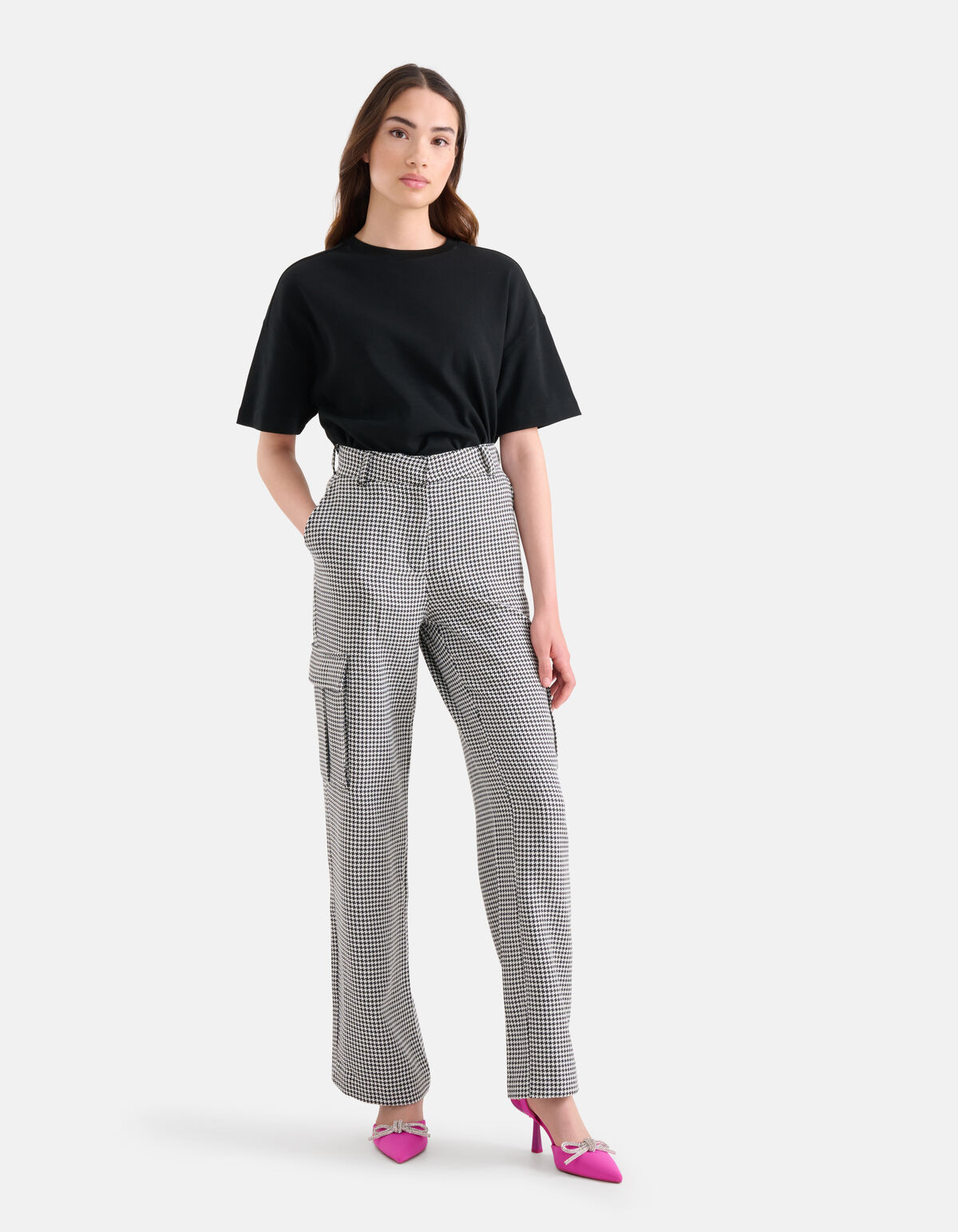 Pied-De-Poule Cargo Broek Zwart/Wit SHOEBY WOMEN