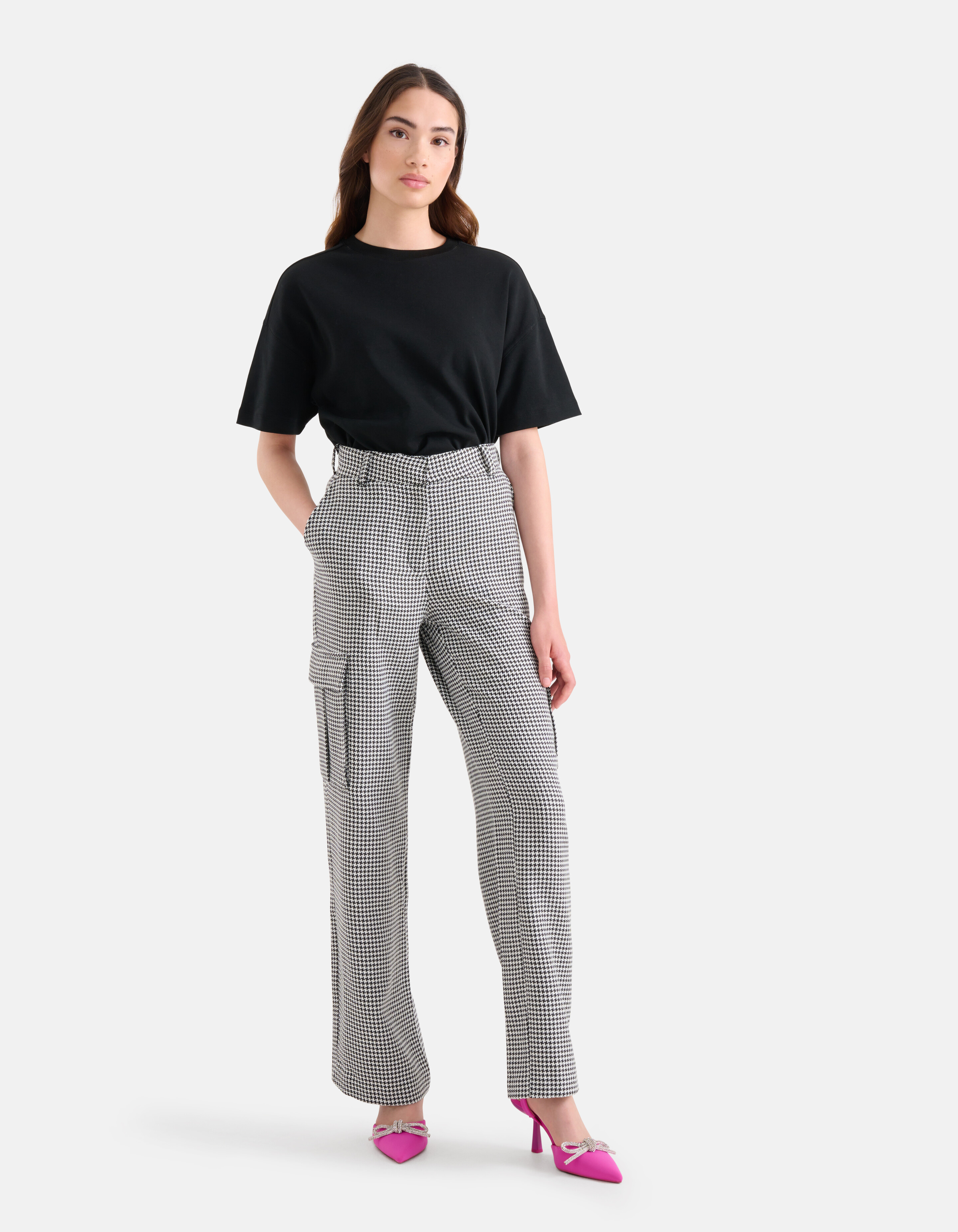 Pied-De-Poule Cargo Broek Zwart/Wit SHOEBY WOMEN