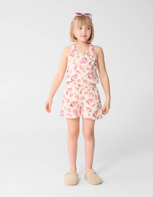Strawberry Print Jumpsuit Gebroken Wit SHOEBY GIRLS