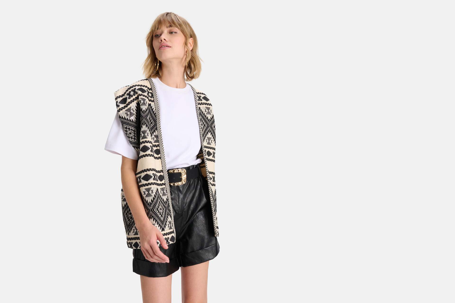 Aztec Print Gilet Zwart/Wit SHOEBY WOMEN