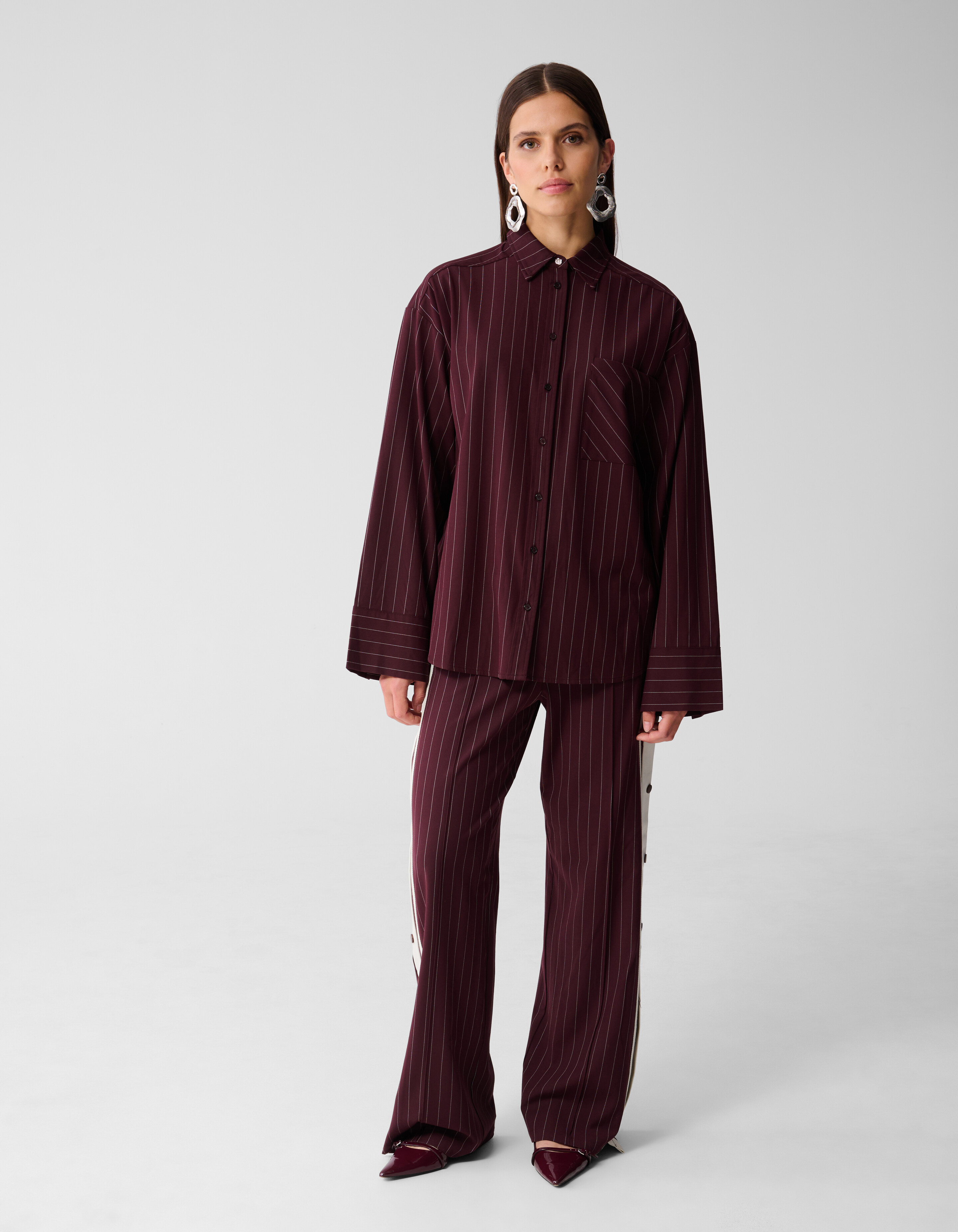 Pinstripe Wide Leg Broek Donkerrood SHOEBY WOMEN