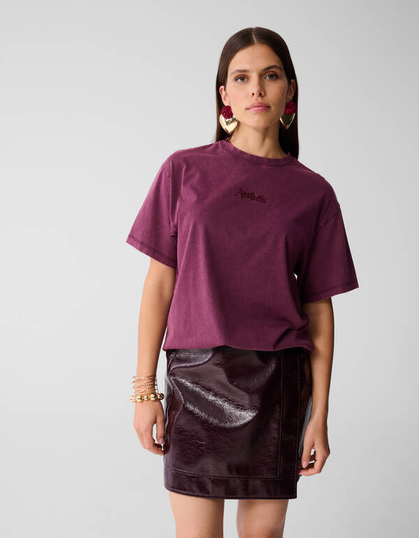 Oversized Washed T-shirt Donkerrood SHOEBY WOMEN
