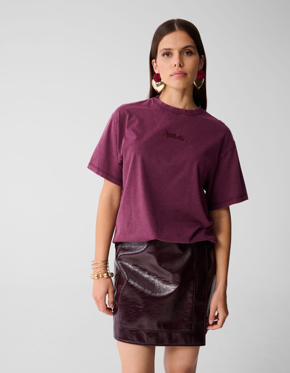 Oversized Washed T-shirt Donkerrood SHOEBY WOMEN