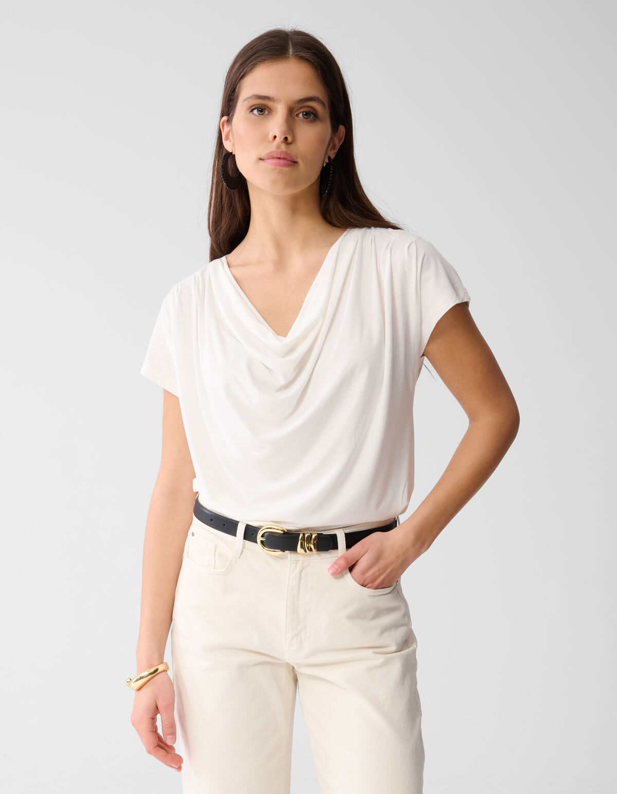 Gedrapeerde Top Gebroken Wit SHOEBY WOMEN