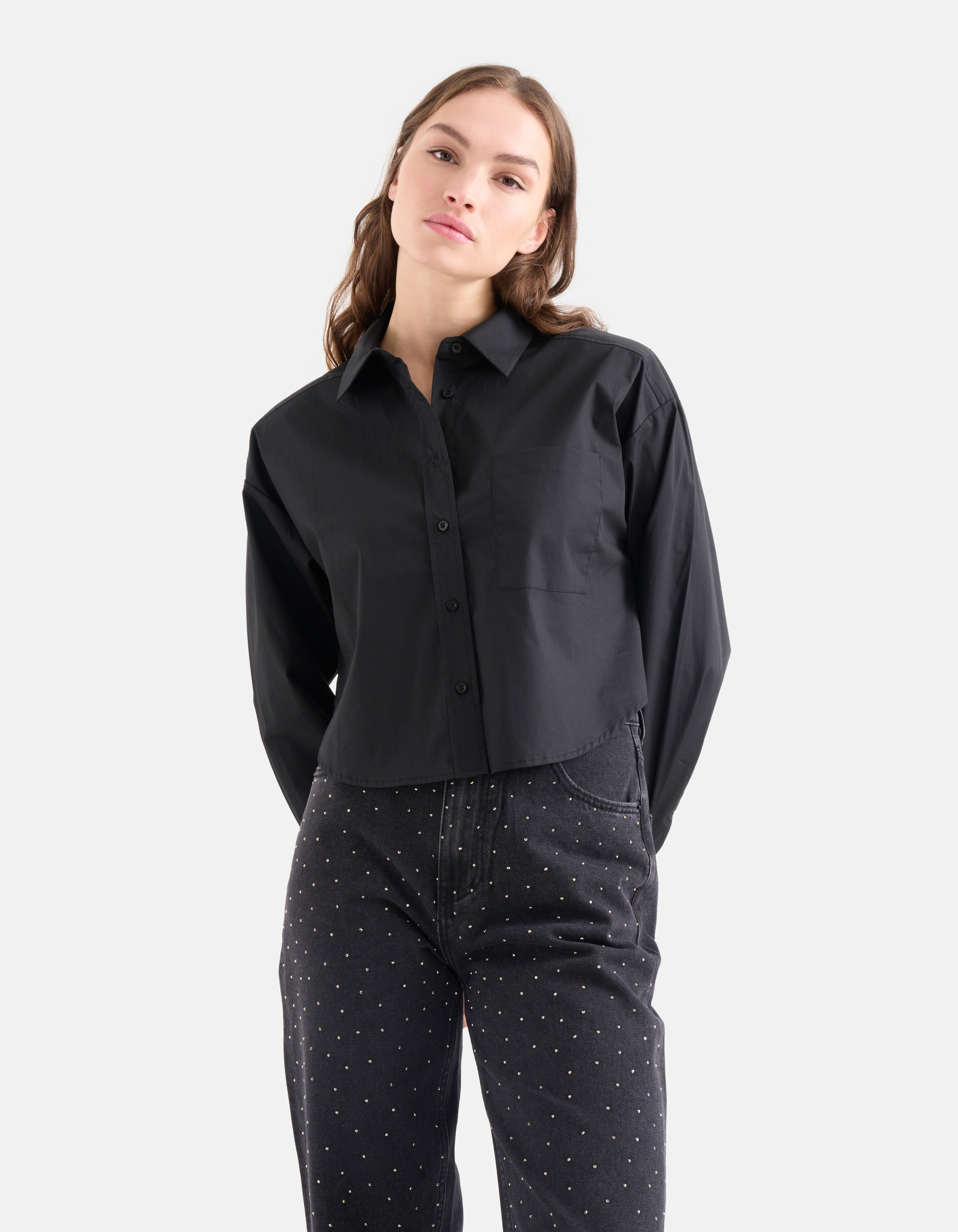 Cropped Blouse Zwart SHOEBY WOMEN