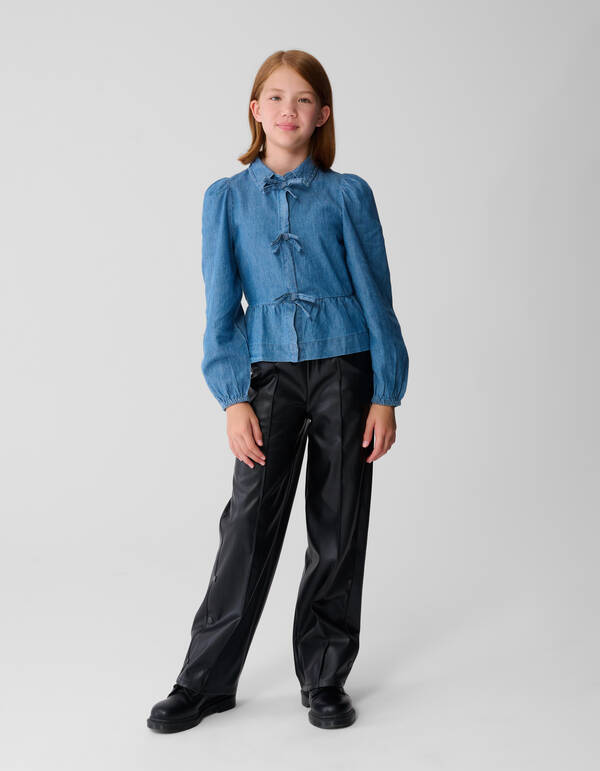 Denim Strik Blouse Blauw SHOEBY GIRLS