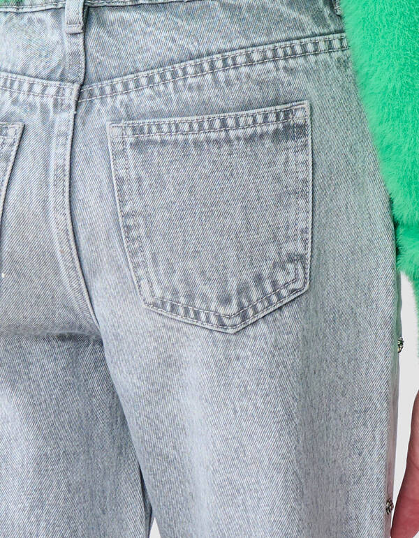 Rose Stud Straight Fit Jeans Lichtgrijs SHOEBY GIRLS