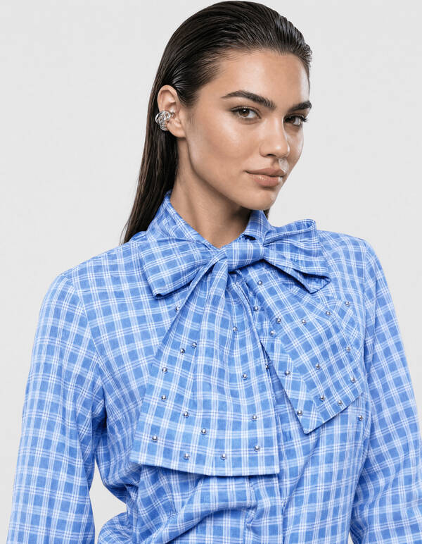 Oversized Ruiten Bow Blouse Blauw SHOEBY WOMEN