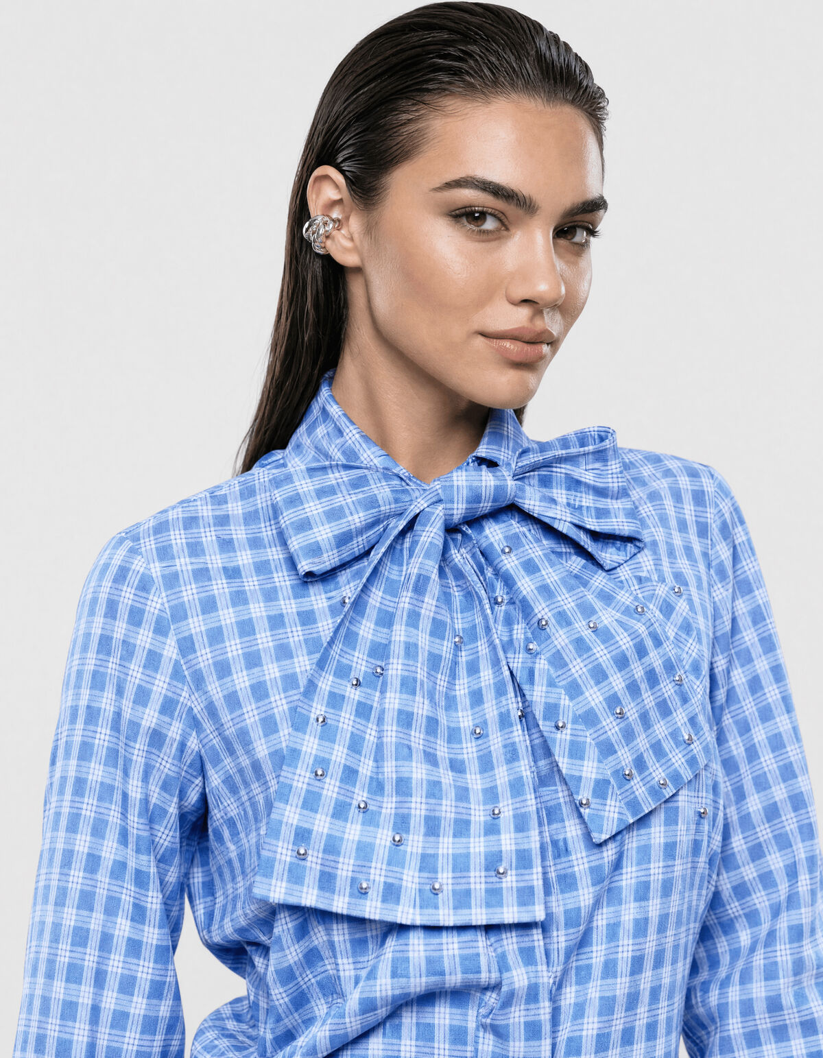 Oversized Ruiten Bow Blouse Blauw SHOEBY WOMEN