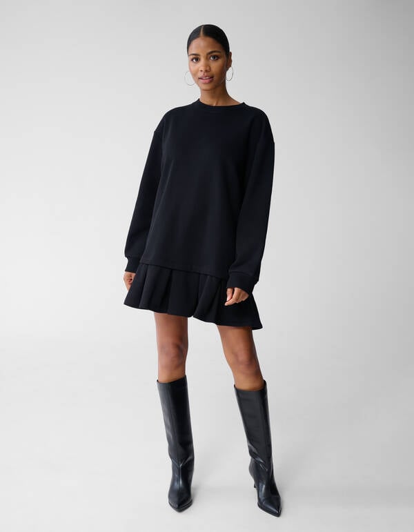 Oversized Sweat Ruffle Jurk Zwart By Fred SHOEBY WOMEN