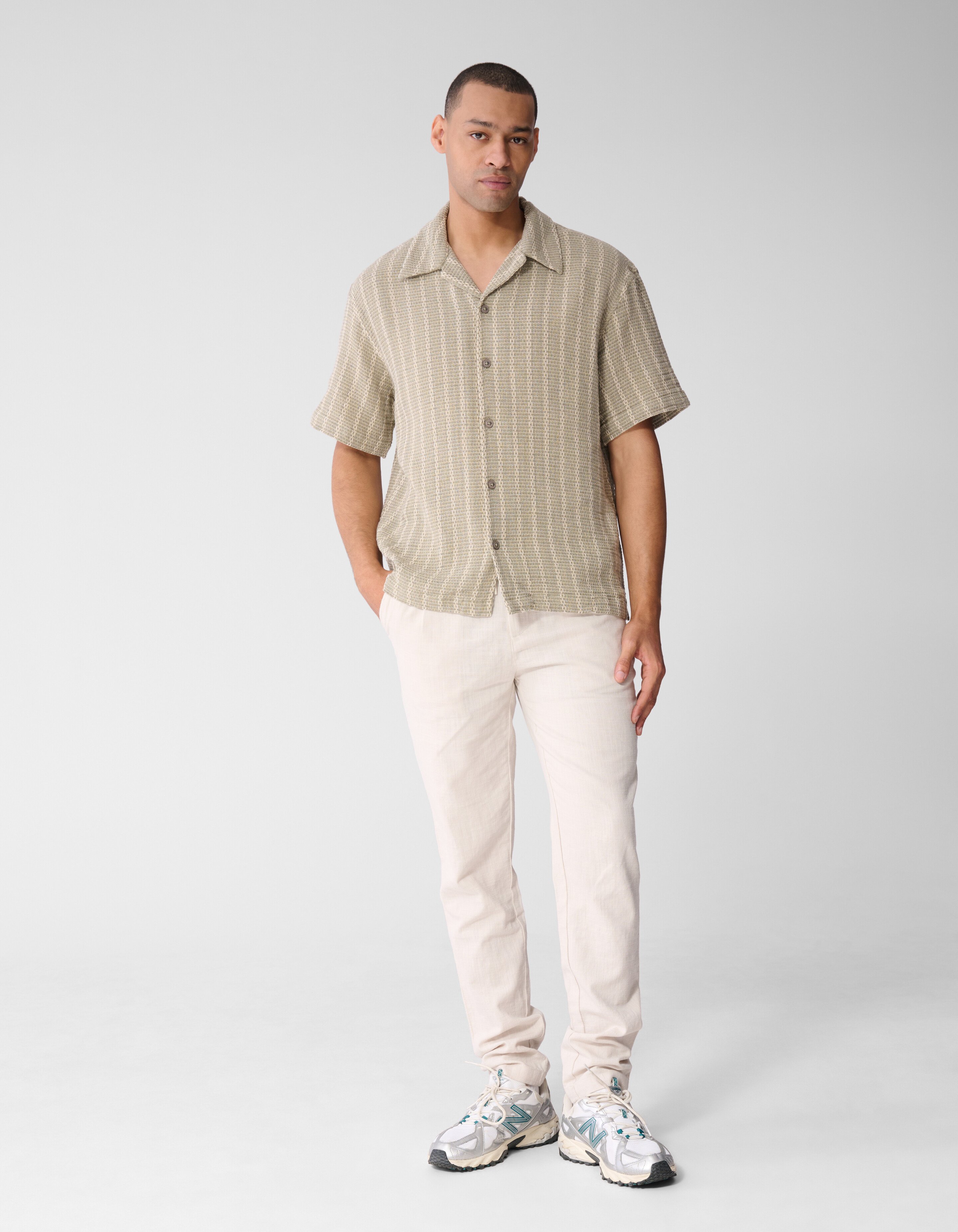 Geweven Stripe Overshirt Lichtgroen SHOEBY MEN