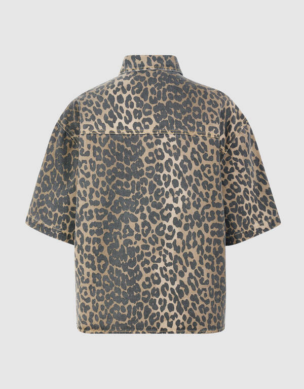 Oversized Leopard Denim Blouse Bruin SHOEBY WOMEN