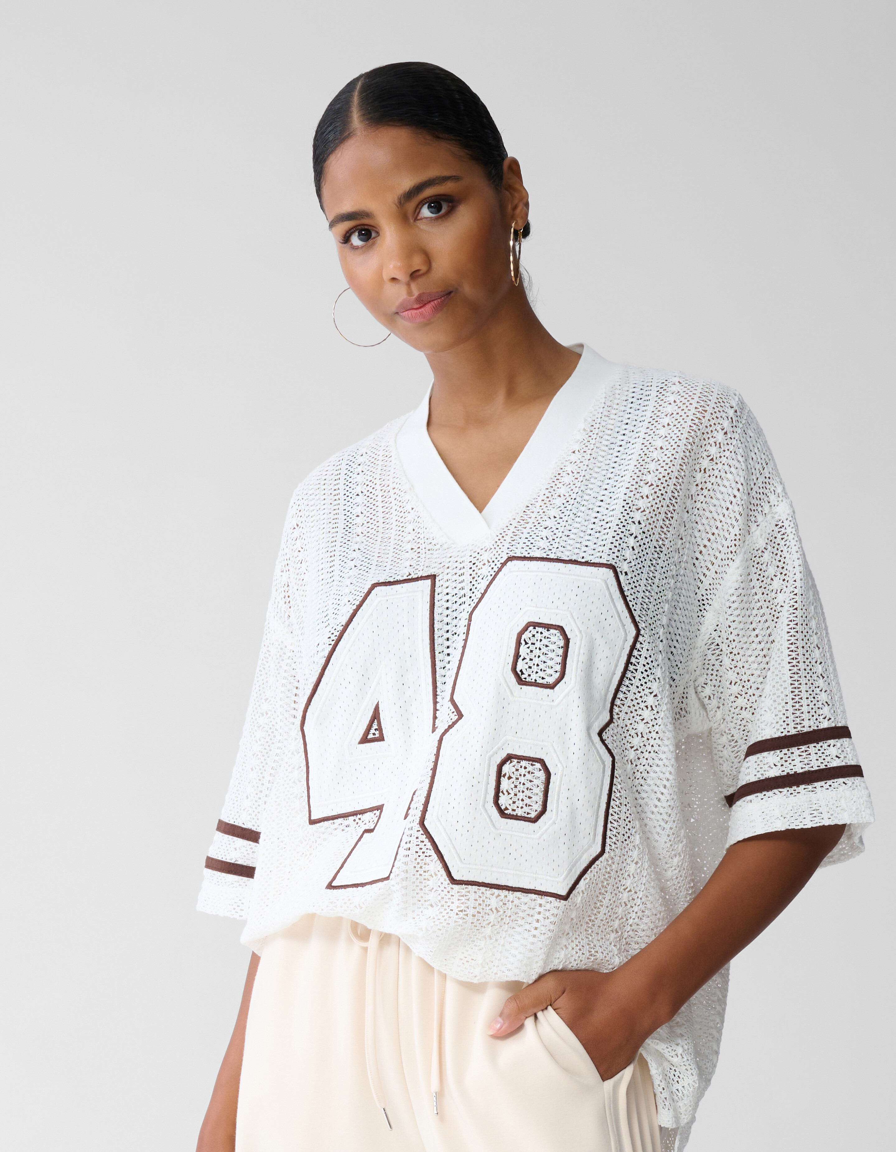 Oversized Baseball T-shirt Gebroken Wit By Fred SHOEBY WOMEN