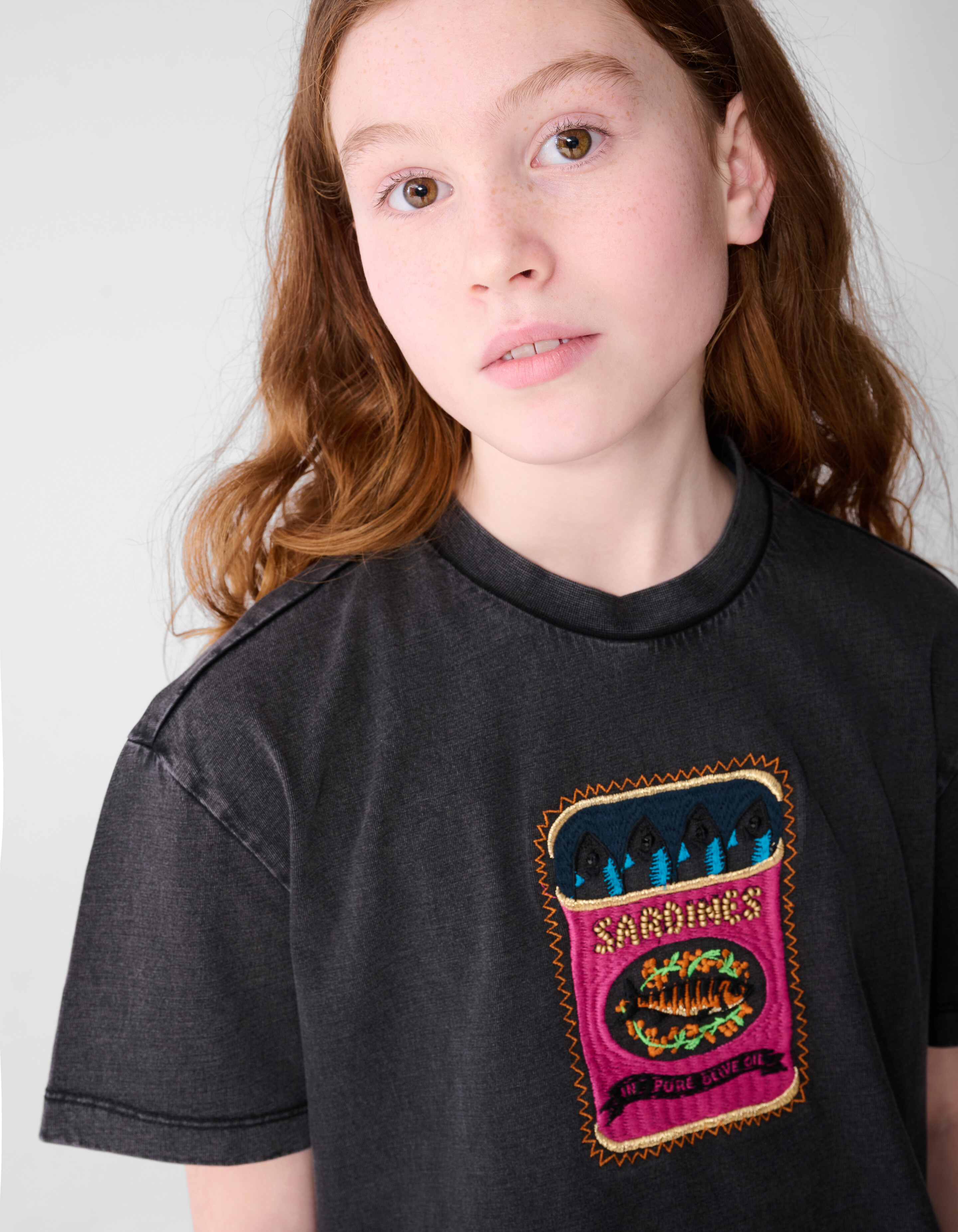 Fish Embroidery T-shirt Donkergrijs SHOEBY GIRLS