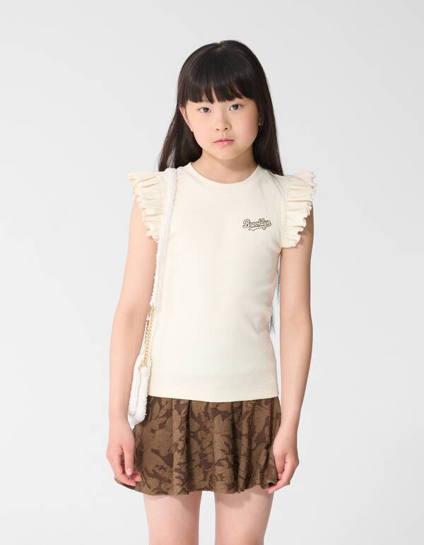 Brooklyn Ruffle Rib Top Gebroken Wit SHOEBY GIRLS
