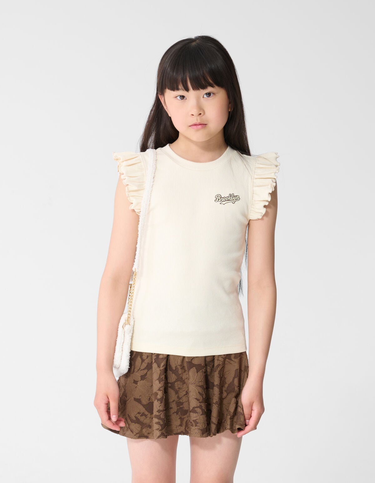 Brooklyn Ruffle Rib Top Gebroken Wit SHOEBY GIRLS