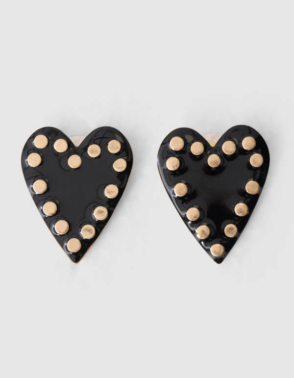 Stud Heart Oorbellen Zwart SHOEBY ACCESSOIRES