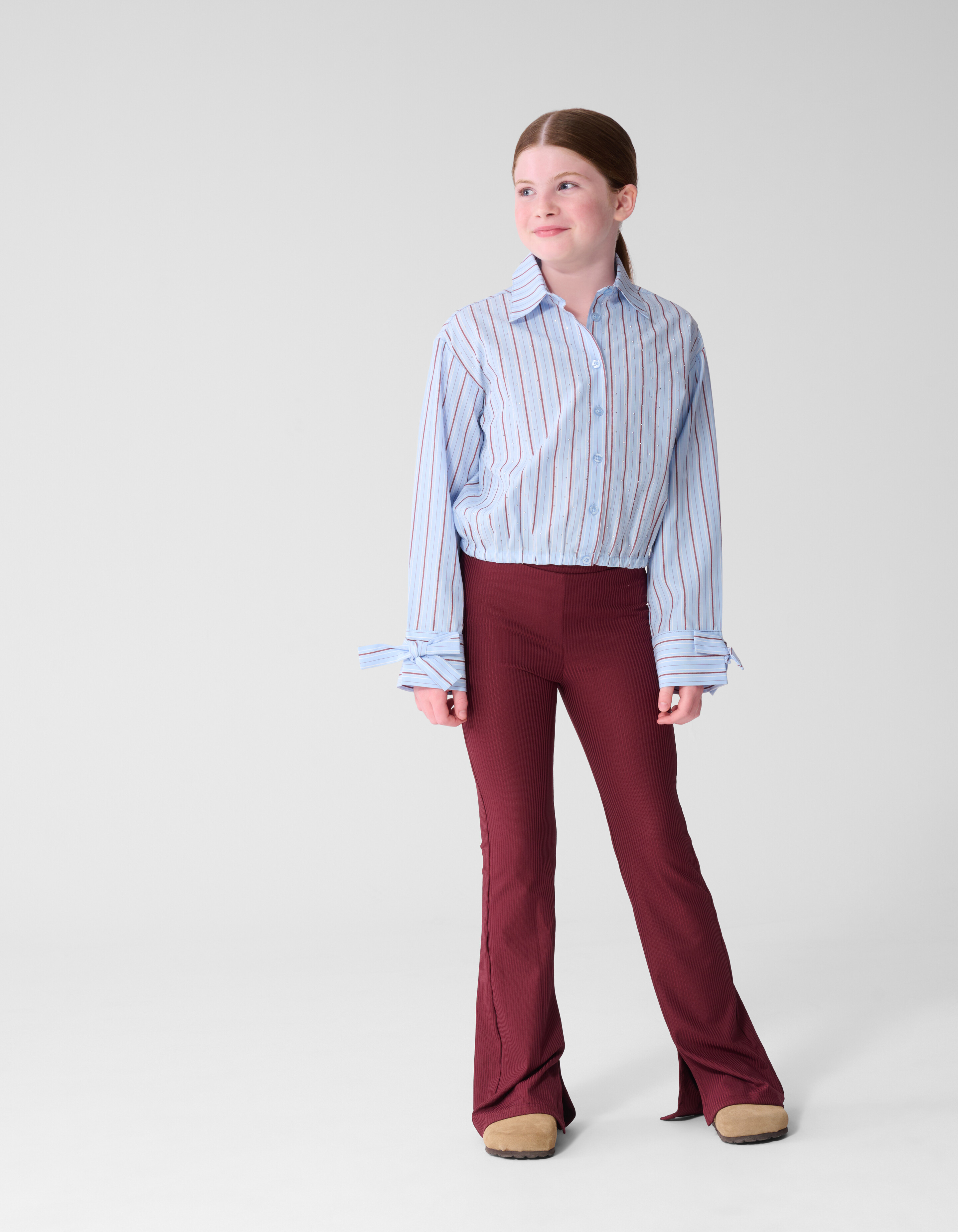 Burgundy Pinstripe Strass Blouse Lichtblauw SHOEBY GIRLS