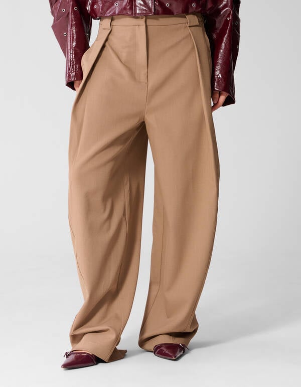 Woven Detailed Broek Bruin SHOEBY WOMEN