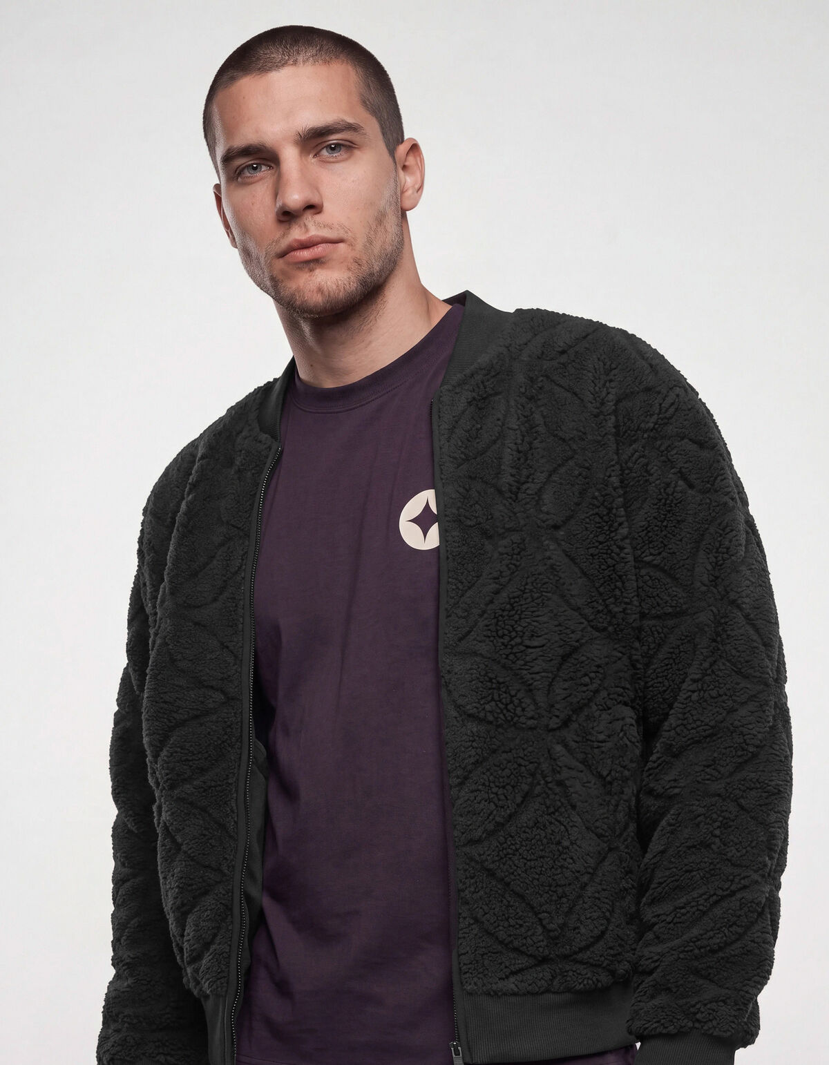 Teddy Jacquard Bomber Jack Donkergrijs SHOEBY MEN