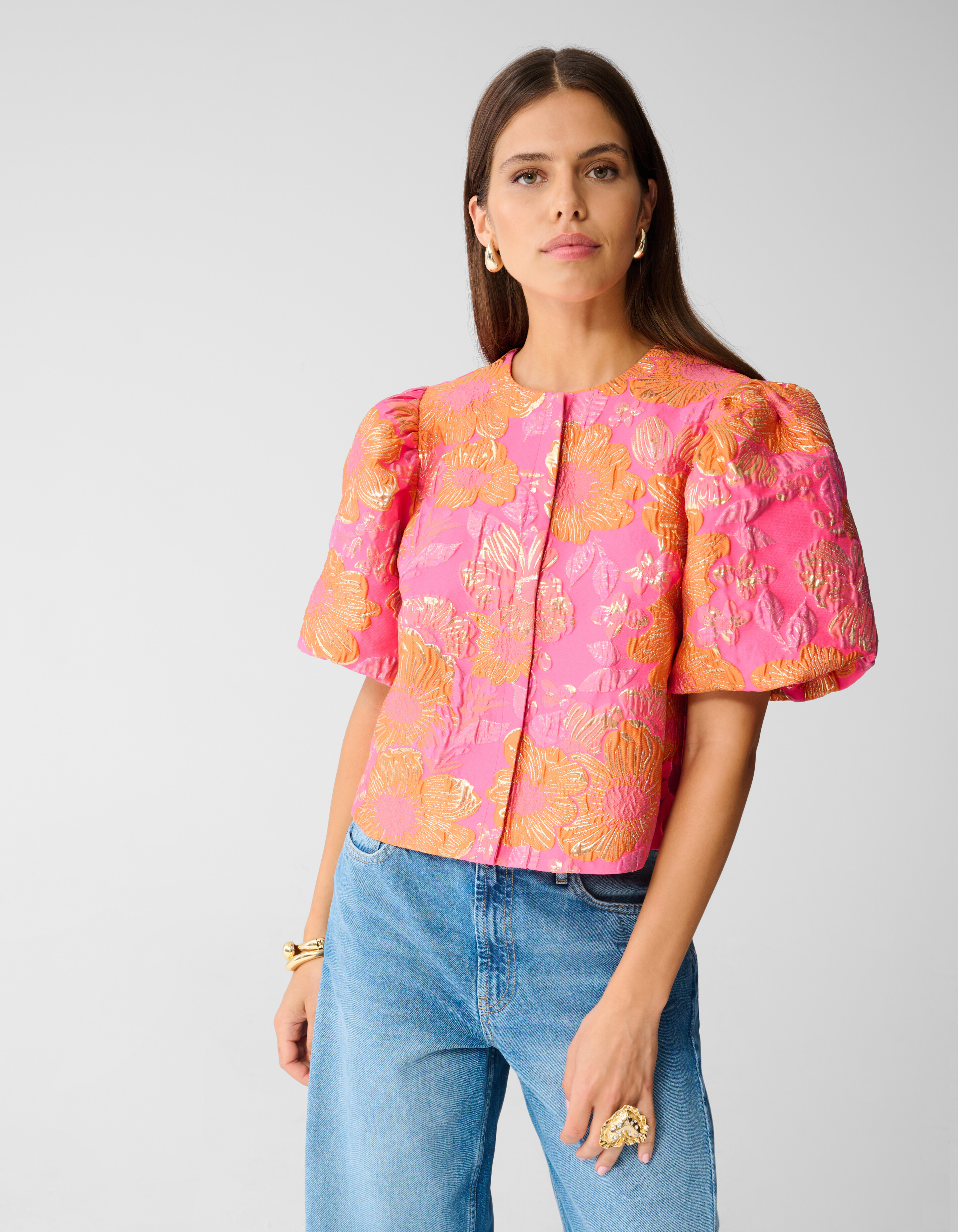 Jacquard Flower Blouse Roze/Oranje SHOEBY WOMEN