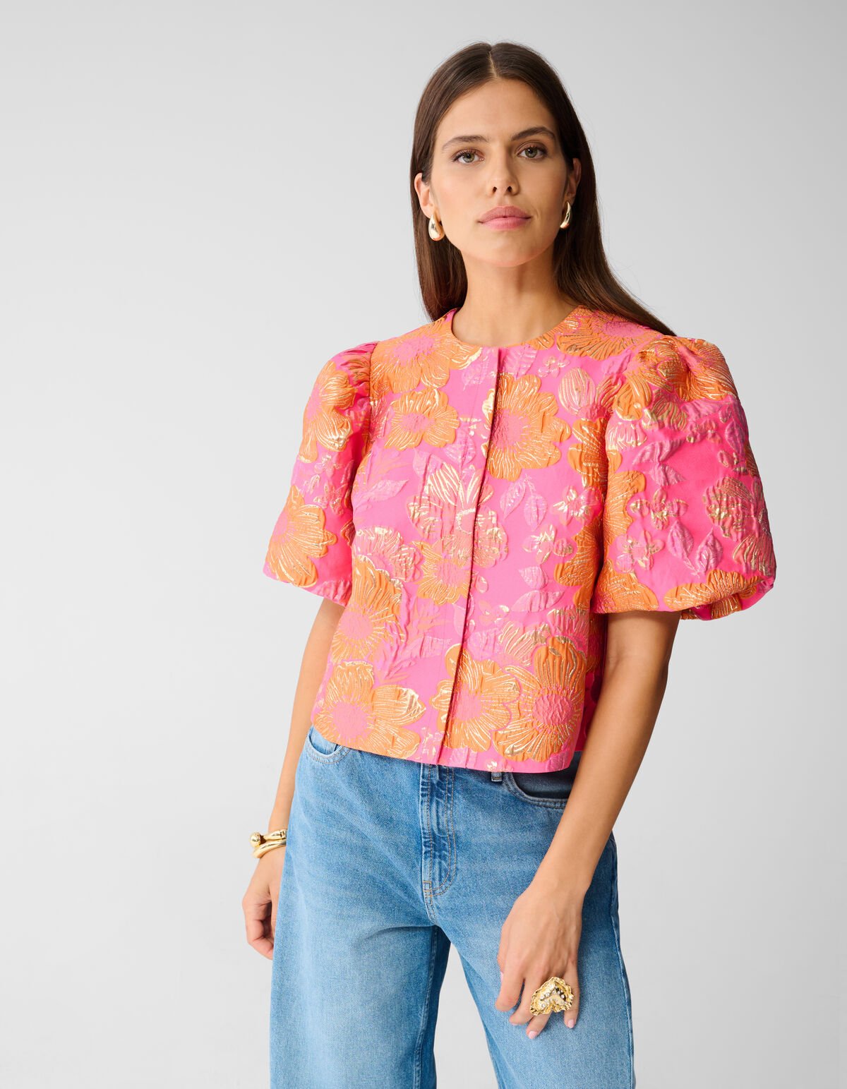 Jacquard Flower Blouse Roze/Oranje SHOEBY WOMEN
