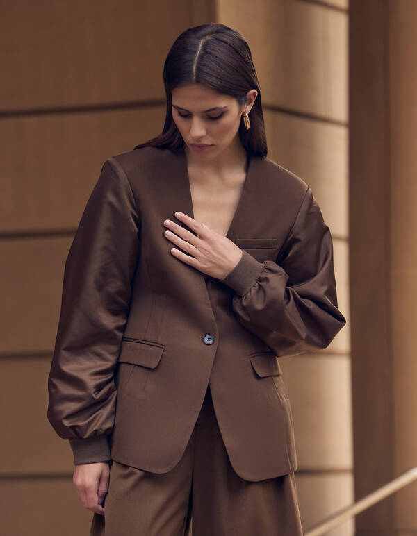 Mix Sleeve Blazer Khaki SHOEBY WOMEN